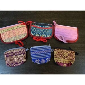 Handmade Asian Fabric Coin Purses Wallet Zip Pouch Boho Ethnic Lot of 6